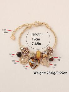1 pieza Pulsera DIY con colgante de corazón con cuentas, cactus y piña con estampado de leopardo salvaje sexy, adecuada para uso diario casual, fiesta y discoteca de mujeres - Multicolor - Ver 5