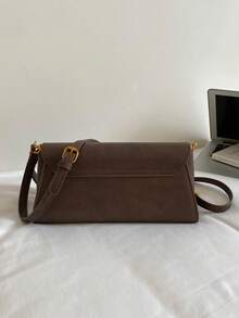 Vintage Brown Textured Flap Bag With Metal Chain Underarm Bag, Luxury Versatile Commuter Shoulder Handbag - Coffee - View 9