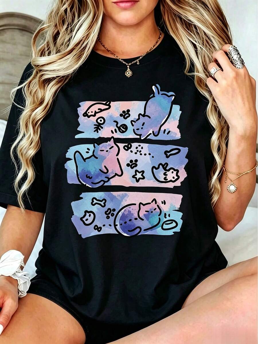 Camiseta de manga corta para hombre con estampados, hecha de algodón puro, perfecta para uso casual y conjuntos de pareja. - estilo2 - Ver 1