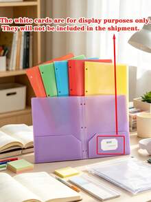 6/1pc Multi-Color Plastic Loose-Leaf Folder With 2 Pockets, Standard 3-Hole Punched File Organizer, Waterproof Document Protector Sleeve With Business Card Holder, Minimalist Business File Storage Bag For Business, University, Office Desk Organization - Multiple Styles - View 12