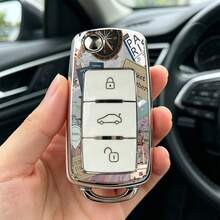 1pc Car Key Case-Fashion Prints,Suitable For Jetta Mk6, Polo Mk5, Golf Mk6, Tiguan Mk1, Passat B7, Passat NMS, Caddy Mk3, Beetle, Amarok, Touran Mk1. Advanced Soft-Touch, Does Not Block Signal, Unisex. - 3 Button Model AA - View 2