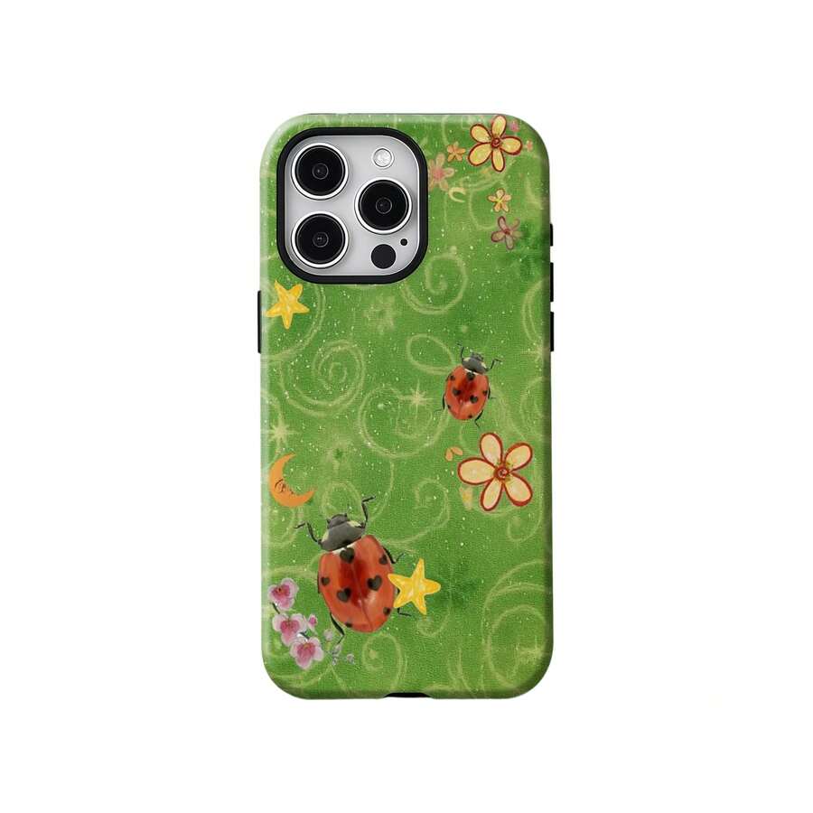 瓢蟲波點手機殼復古耐衝擊甲蟲保護殼,適用於 iPhone 17 Pro Max 16e 15 Pro 14 Plus 13 12 11 Pro Max - 綠色 - 查看 1