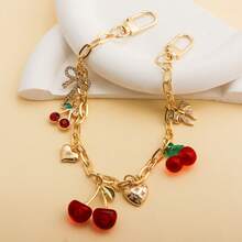 Y2K Coquette Cherry Bow Heart Jean Pants Chain Gold Tone Rhinestone Bow Red Cherry Charm Waist Chain Sweet Girl Decor Bag Charm Accessory For Women - Multicolor - View 8