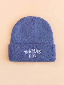 1PC Toddler "MAMA'S BOY" Embroidered Knit Beanie Hat, Foldable Warm Elastic Winter Cap, Cute Daily Outdoor Head Protection Hat - Multicolor - View 18