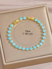 1pc Copper Zirconia Decorated Classic Tennis Chain Bracelet, Multi-Size Turquoise Inlaid Design Bracelet, Minimalist Versatile Style, Suitable For Women's Daily, Bar, Travel And Other Occasions - Gold - View 5
