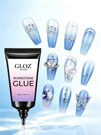 GLOZ 30 ml nagelrhinestonelim för naglar, superstarkt gelnagellim för nagelcharm, 3D-naglar, blinggel för dekoration, ädelstenar, nagelkonst, juveler och diamanter, härdas med UV/LED, skönhetsgåva
