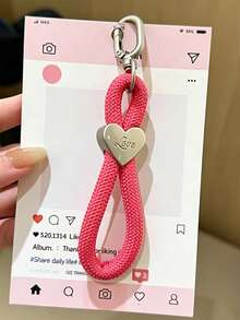Simple Heart Colorful Short Hanging Rope Mobile Phone Lanyard Minimalism Solid Color Lovely Fashion Bag CCD Universal Accessories - Hot Pink - View 2