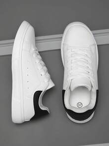 Men's Round Toe Lace-Up Flat Skate Shoes Casual Style All Season White - White - View 2