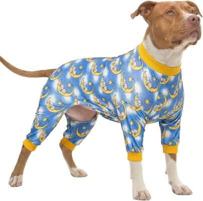 LovinPet Pitbull Dog Pajamas - Pet Anxiety Relief, Sun Protection Dog Pajamas, Comfy Stretchy Fabric, Pitbull , Dreamy Bear Print, Pitbull