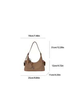 Tas Selempang Wanita Kasual Warna Khaki Muda dengan Kantong Samping dan Tali Bahu Lebar yang Dapat Diatur, Model Selempang, Cocok untuk Bepergian. - Khaki - View 11
