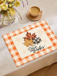 1pc Thanksgiving Series Maple Leaf Plaid Pattern Printed Table Runner, 4pcs Maple Leaf Pattern Printed Placemats, Suitable For Holiday, Party, Birthday, Dinner, Kitchen Dining Table Decoration, All-Season Room Decor, Home Textile Decoration Table Runner - Multicolor - View 10