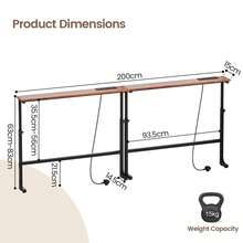 Luxstein Slim Console Table, Height Adjustable 75/100 Cm Sofa Table With Charging Station For Entryway, Living Room, Small Spaces - 75cm - Rust Brown - View 4