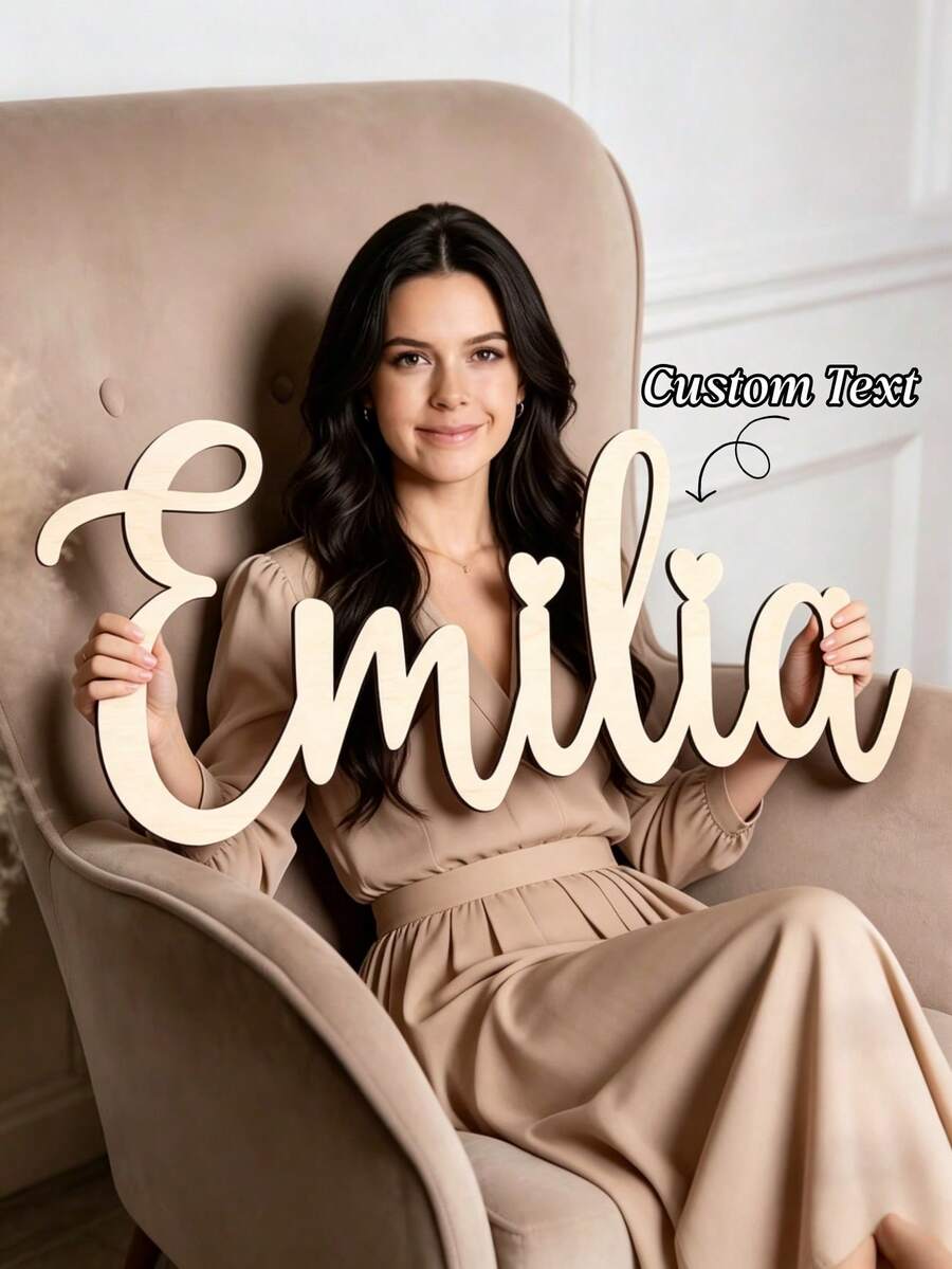 1Pc Custom Wooden Name Sign, Personalized With Your Text, Perfect For Gift Giving And Home Decoration, Ideal For Christmas, Birthday, Holidays, Festivals, And Special Occasions. - Multicolor - View 1