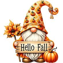 1/2/3PCS Water-Washable Heat Transfer Prints, Autumn Faceless Gnomes With Pointed Hats Printed With Pumpkin Patterns, Holding Wooden Signs With "Hello Fall" Text, Paired With Autumn Flowers And Pumpkins, Warm Color Tones, Suitable For T-Shirts And Pillows - Multicolor - View 1