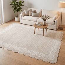 1pc Lace Trim Asymmetrical Area Rug, Living Room Carpet, Rug, Area Rug, Large Rug, Floor Mat, Living Room Large Carpet - Multicolor - View 2