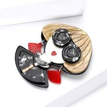 Fashion Lady Acrylic Brooch Blonde Bob Sunglasses Red Tassel Earring Doll Figure Lapel Pin Women Coat Daily Party Fun Unique Statement Jewelry Gift - Multicolor - View 9