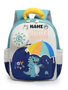 1pc Personalized Back To School Cute Cat & Dinosaur Print Casual Backpack, Zipper Closure Nylon Material, Adjustable Shoulder Straps, Hand-Carry, With Mini Round Coin Purse, Suitable For School, Shopping, Daily Outings, Outdoor Trips, Birthday Gift - Multicolor - View 32