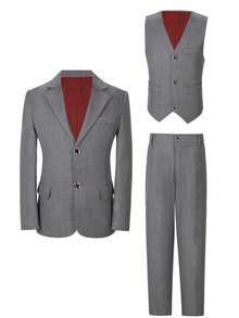 Boys Plaid 3 PiecesSuit Set, Toddler Formal Wear, Groomsman Outfit, Wedding Suit Vest & Pants, Formal Attire, Light Gray, 3-8 Years - Light Grey - View 2