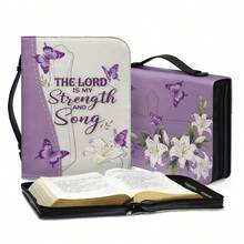 Purple Butterfly And Lily Bible Set, Printed With Verses Such As "The Lord Is My Strength" And "Hymns, " With A Handle; A Motivational Christian Bible Set Gift For Women. - View 5