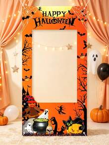 1pc Happy Halloween Photo Frame Prop, Vinyl Backdrop, Halloween Party Photo Booth Banner, Halloween Photo Background Decoration, Halloween Photo Spot Setup, Halloween Decoration, Happy Halloween Decor, Halloween Party Supplies, Halloween Trick Or Treat Decor, Halloween Gift, Halloween Outdoor Decoration, Haunted House Decor - Halloween Style a - View 2