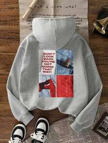 Women's Autumn/Winter New Minimalist Letter Print Casual Fashion Versatile Thermal Lined Sweatshirt Sweatshirt - Grey - View 3