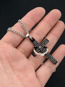 1pc Stainless Steel Cross & Hoop Pendant Necklace, Suitable For Daily Wear, Parties, And Special Occasion Gifts, Punk Style - Multicolor - View 6