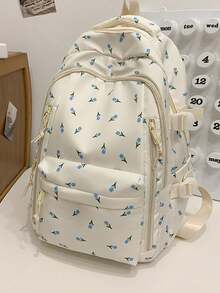 女款多功能純色校園後背包，大容量極簡多隔層旅行背包，實用學生書包，防水時尚商務休閒筆電包，潮流後背包，校園包，學生包 - 白色 - 查看 2