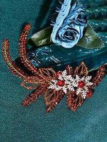 1 pieza Clip para el cabello de novia con strass rojo, adecuado como accesorio para el cabello de mujeres en fiestas de boda - Rojo - Ver 5
