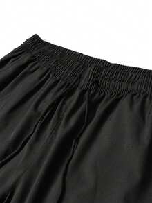 1pc Men's Thin Breathable Mesh Jogger Pants, Printed Loose Casual Long Pants - Black - View 5