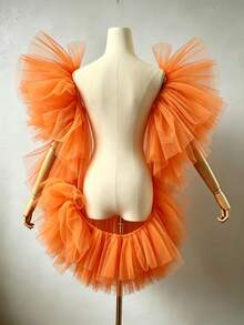 1 pc Selendang Bahu Tulle Ruffle Oranye Bulu Halus Jaring Pengantin Gaya Fairycore Jubah Pernyataan untuk Pesta Pernikahan Festival Panggung dan Pemotretan - Burnt Orange - View 6
