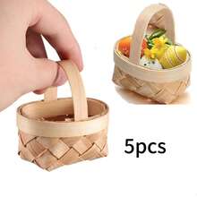 2/5/10pcs Mini Woven Style Faux Wood Baskets With Sturdy Lattice Lid And Handle, Small Round Gift Boxes, Woven Handheld Baskets, DIY Gift Decoration Baskets, Candy Boxes For Weddings, Picnics, Country Parties, Easter And Dollhouses - One Size - View 14