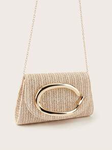 REMANLAND Women's Woven Clutch Bag, Beige Solid Color, Summer Vacation, Beach, Holiday Essential, Suitable For Business, Commute, Casual, Minimalist Style, Beach - Apricot - View 4