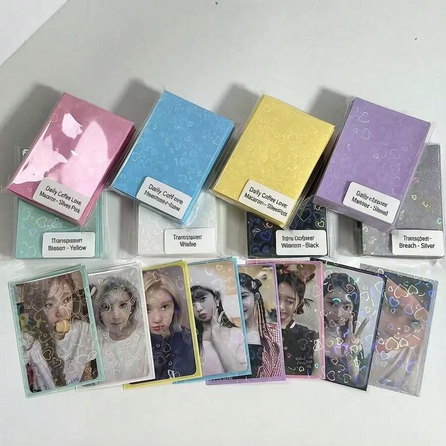 50pcs 66*91mm Clear Plastic Playing Card Sleeves, Colorful Card Holders, Star Card Game ID Card Collection Photo Pockets Set - Multiple Designs - View 1