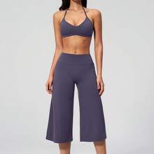 Women's 2 Pieces Set, Tank Top With Short Wide Leg Pants, Suitable For Vacation, Date, Daily Wear. Sports Outfit - Gray Purple - View 4