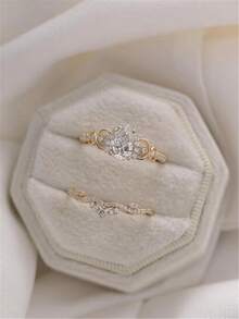 2 قطعة خواتم زفاف نسائية، خواتم فاخرة عصرية من سبيكة الزركونيا المكعبة، مناسبة للارتداء اليومي والحفلات والمواعيد، هدية لعيد الأم، أفضل هدية للعائلة أو الأصدقاء - الذهبي - مشاهدة 11