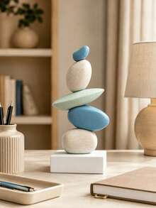禪意平衡疊石裝飾品，樹脂鵝卵石雕塑，現代中性桌面裝飾，入厝禮物，適合居家辦公室書架 - C - 查看 3