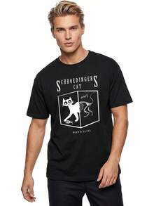 Men's Summer Outfit, T-Shirt With A Cat - Schroedinger's Cat. - 黑色 - 查看 4