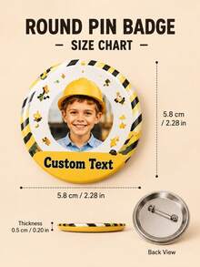 1pc Personalized Round Photo Pin Badge With Custom Name, Construction Truck Theme, Custom Picture Button Brooch For Backpack, Jacket, School Bag, Birt - Multicolor - View 5