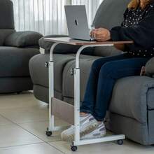 Escritorio móvil ajustable con rueditas auxiliares para el hogar o la oficina, color marrón claro. - Marrón - Ver 2