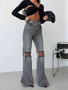 SQUALO Pistachio Green Leopard-Patterned High-Waisted Wide-Leg Pants | Bold And Stylish Design - Dark Grey - View 3