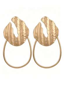 sehuoran 1 Pair Zinc Alloy Hollow Electroplated Matte Gold Geometric Women's Large Stud Earrings For Evening Party - Style - View 9