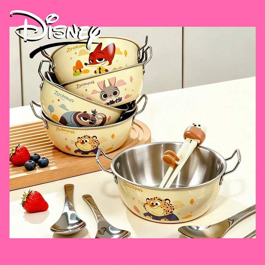 Disney Zootopia Cute Animal Print Stainless Steel Bowl, Stainless Steel Double Handle Dining Tableware - Multicolor - View 1