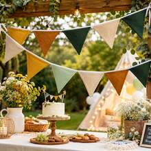 Morandi Color Cotton Fabric Triangle Bunting, Fabric Triangle Flag Garland, Suitable For Birthday Party, Picnic, Tent, Wall Decoration - Multi-color - View 9