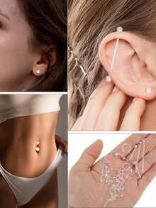 36Pcs/Set Clear Piercing Jewelry Plastic Earrings Nose Rings Studs Septum Belly Button Ring Piercing Retainers For Surgery Work Sports Back To School - Clear - View 2