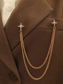1pc Women's Double Layer Metal Chain Gold Rhinestone Cross Star Brooch, Detachable Fashion Decorative Accessory, Suitable For Daily Casual Wear, Holiday Gift - Gold - View 6