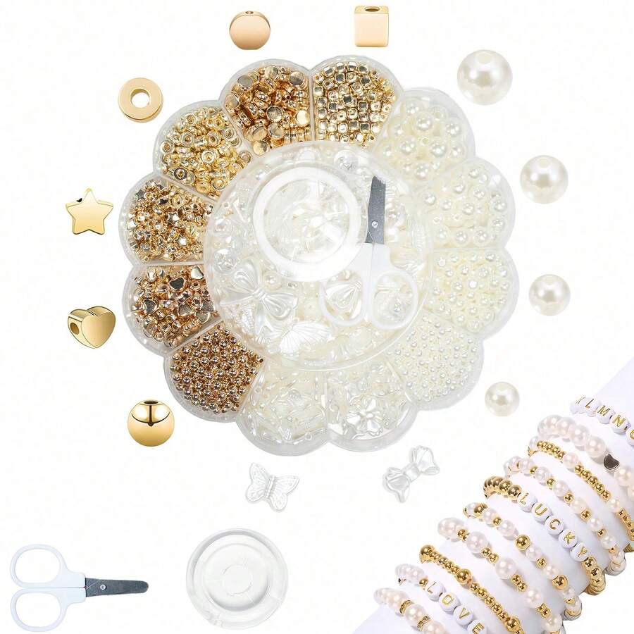 1 Box Acrylic Beaded Jewelry Making Kit, Includes CCB Gold Beads, DIY Bracelet, Necklace, Earrings, Pendant, Craft Jewelry Making Material Set - Multicolor - View 1