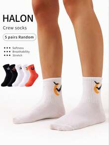 5 Pairs Multi-Color Halloween Theme Crescent Moon & Bat Soft Breathable High Elasticity Random Style Daily Sports Casual Short Socks - Multicolor - View 9