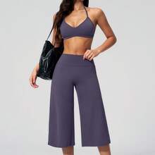 Women's 2 Pieces Set, Tank Top With Short Wide Leg Pants, Suitable For Vacation, Date, Daily Wear. Sports Outfit - Gray Purple - View 2