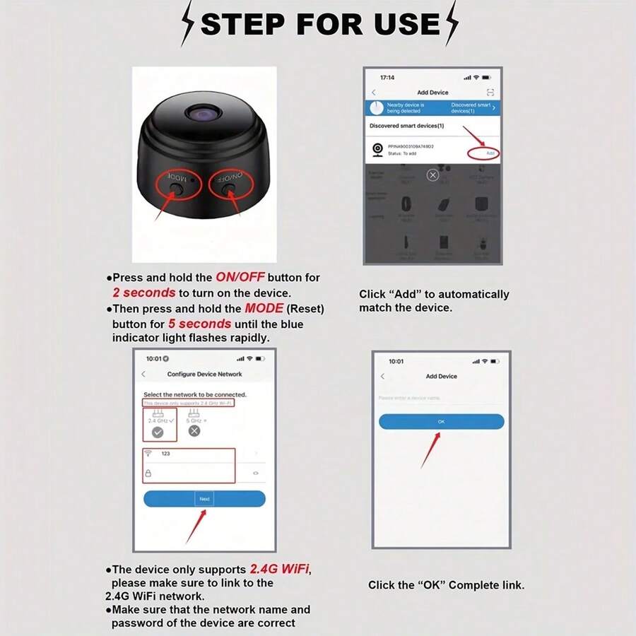 2pcs Mini Wireless Security Camera, Indoor Camera, Car Office Camera, Portable Magnetic Clip Design, Real-Time Viewing, Rotating Base, Rechargeable Recording, Loop Recording, Suitable For Home, Car, Office And Other Scenes, Only Supports 2.4G WiFi Connection, Does Not Support 5G WiFi