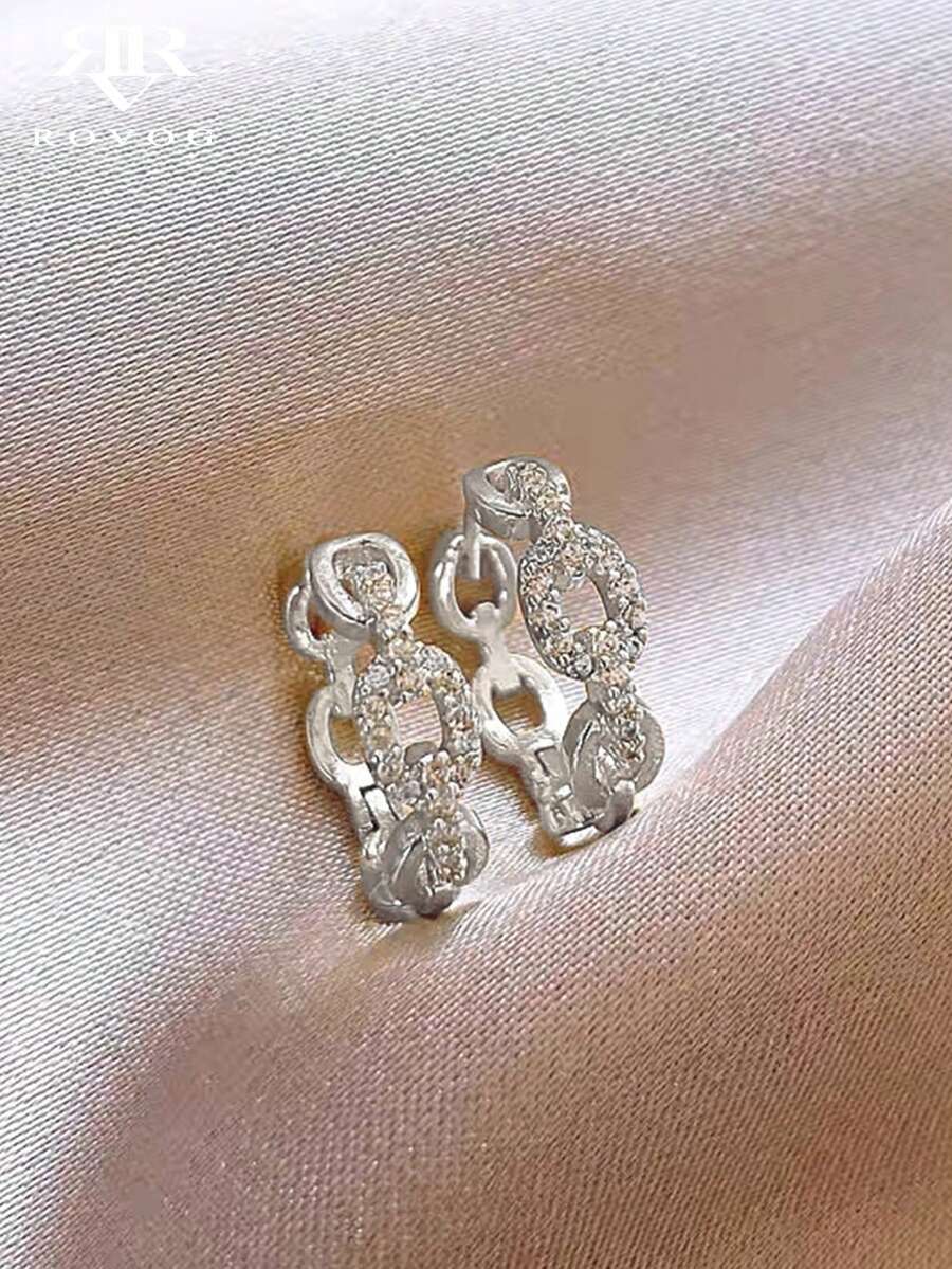 1對奢華立方鋯石鏈條造型銅製耳環，適合女性日常與派對佩戴